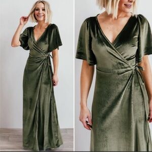 NWT Baltic Born Meghan Velvet Wrap Maxi Dress Olive Size XS